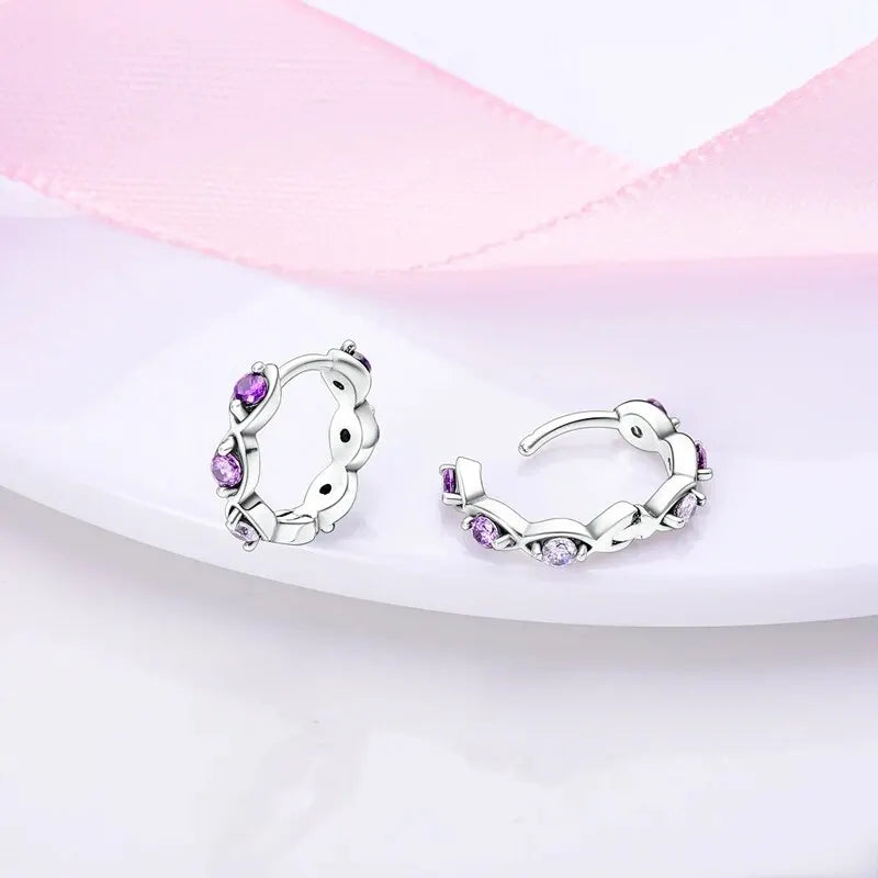 Sparkling Colorful Hoop Earrings – 925 Sterling Silver Hypoallergenic Jewelry with Zircon, Elegant Luxury Style for Women
