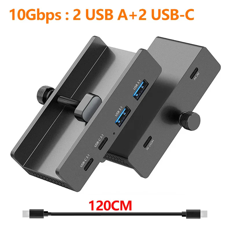 Aluminum 4-Port USB 3.0 Hub — High-Speed Clip Hub with Power Supply, 5–10Gbps Data Transfer, USB 3.2 for Mac & PC