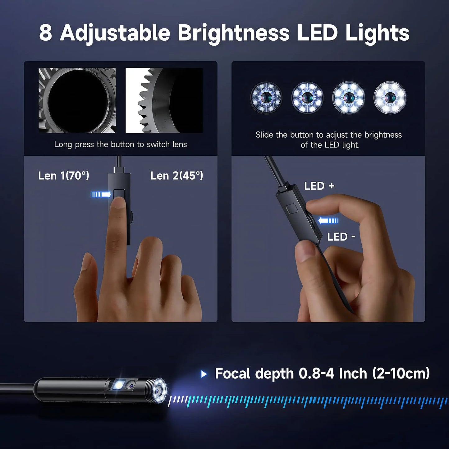 KERUI Endoscope Camera – Single/Dual Lens Borescope with LED, IP67 for iPhone, iPad, Android & Type-C Inspection