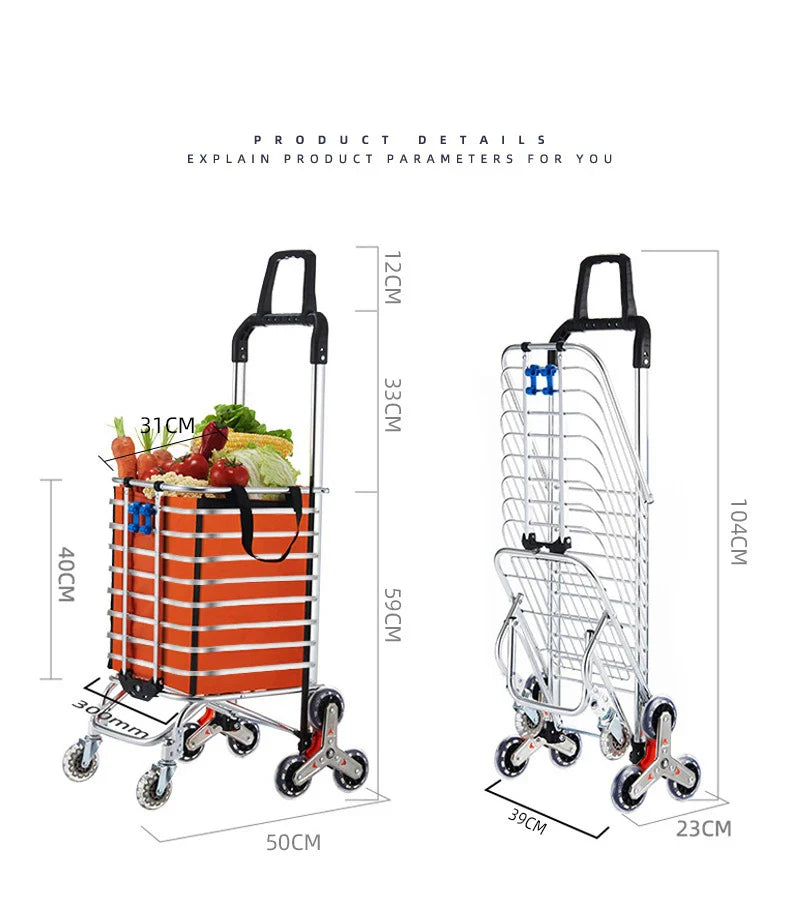 Portable Aluminum Alloy Grocery Cart – Folding Trolley with Large Capacity, Lightweight & Step Climbing Design