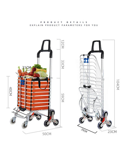 Portable Aluminum Alloy Grocery Cart – Folding Trolley with Large Capacity, Lightweight & Step Climbing Design