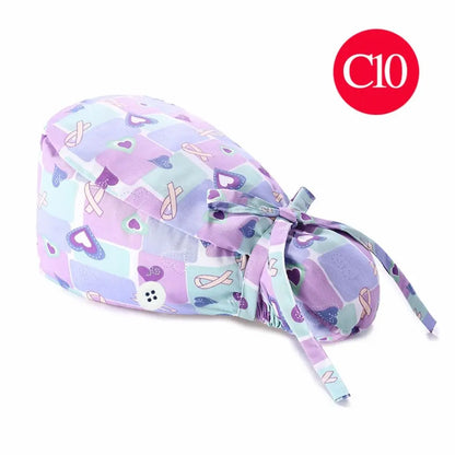 Adjustable Surgical Scrub Cap with Buttons – Ponytail Bouffant Nursing Turban Hat for Women & Men
