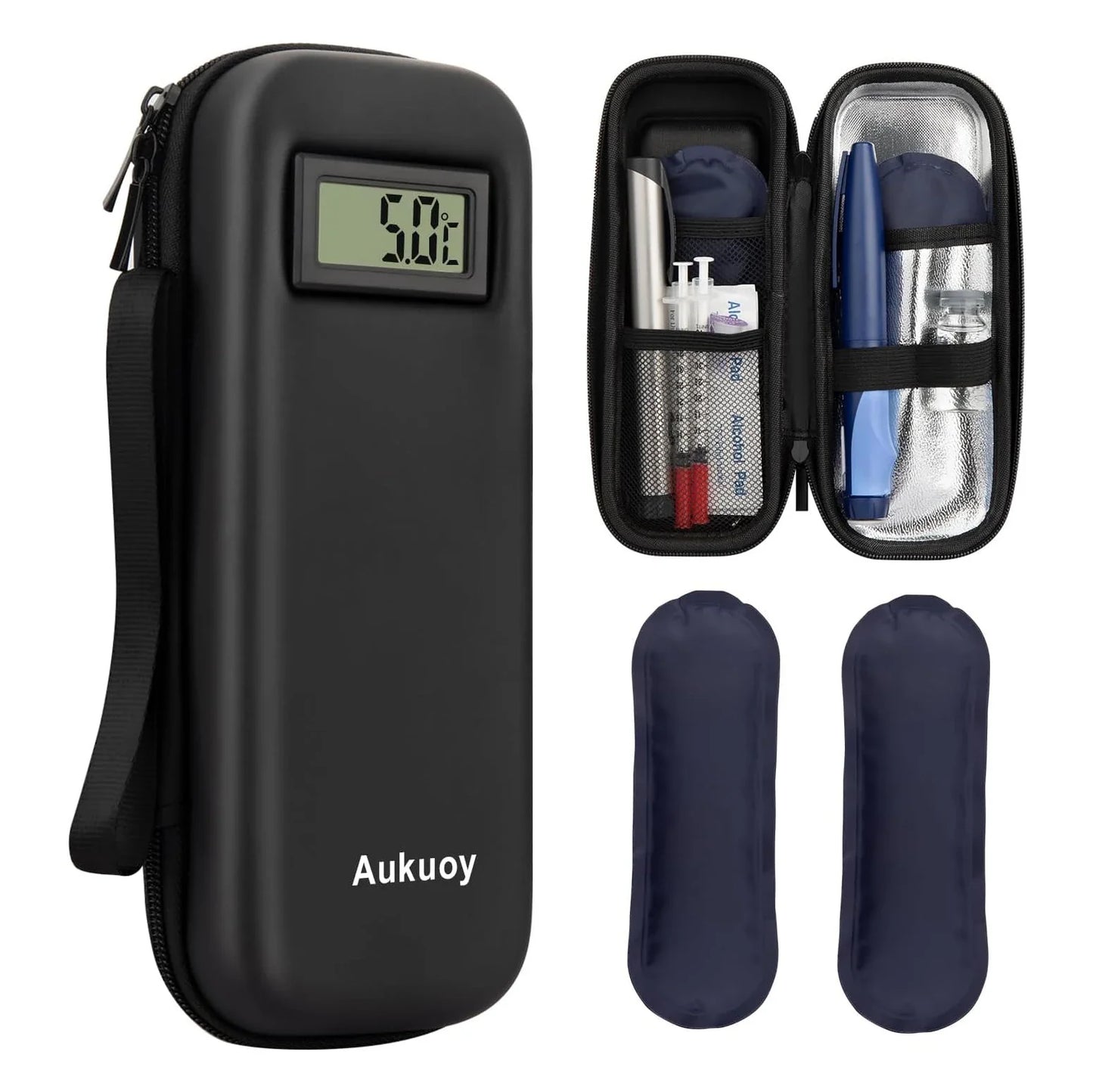 Insulin Cooler Travel Case — Refrigerated Medicine Organizer Bag with Thermometer Display for Diabetic Medication