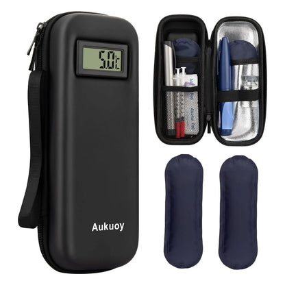 Insulin Cooler Travel Case — Refrigerated Medicine Organizer Bag with Thermometer Display for Diabetic Medication