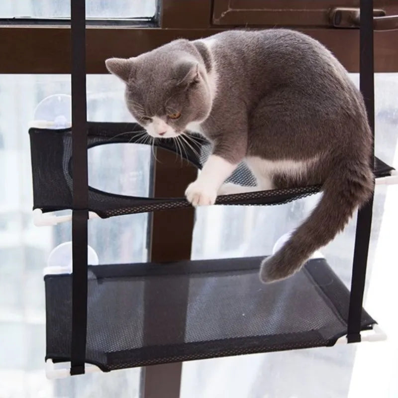 Cat Hammock Window Bed – Sunny Hanging Seat for Kittens, Double-Decker Tunnels, Suction Cup Mount, Cat Sofa Play Bed