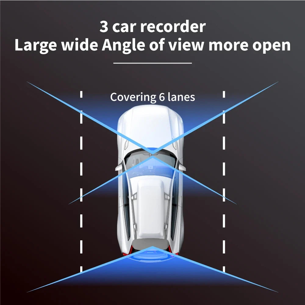3-Channel Dash Camera 1080P HD - Front, Interior & Rear View Recorder with Night Vision & Loop Recording
