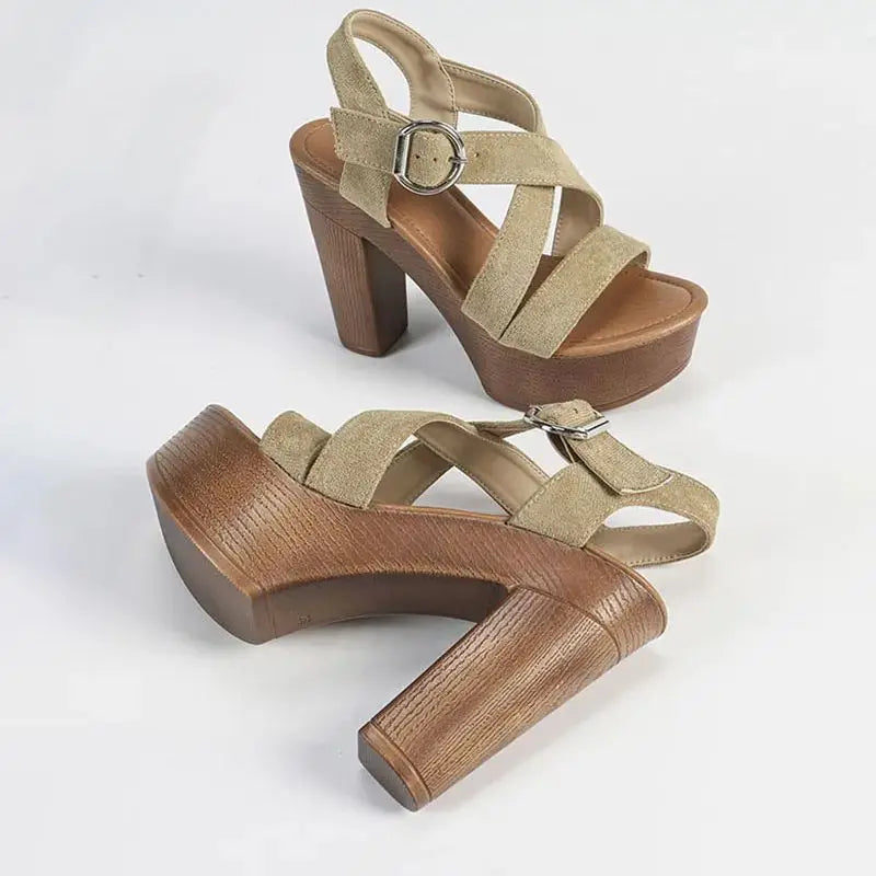 LIHUAMAO Women’s Square Chunky Heel Pumps – Peep Toe Gladiator Ankle Strap Sandals