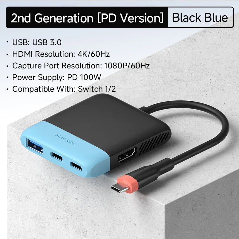 Hagibis Switch Video Capture Card & Portable TV Dock – Gaming Hub for Nintendo Switch 1/2/OLED, Live Streaming Adapter for Laptop & iPhone 17 Pro