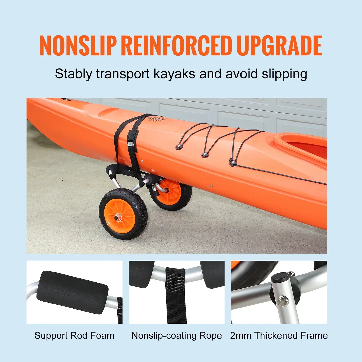 VEVOR Kayak Cart — 250lbs Foldable Canoe Trolley with 10" Tires & Support Foot for Paddleboards, Float Mats & Jon Boats