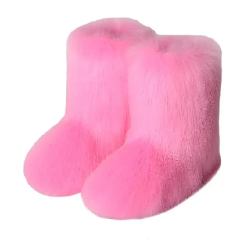 Women’s Faux Fur Winter Boots - Plush Warm Snow Shoes for Ladies with Luxury Furry Fashion Style