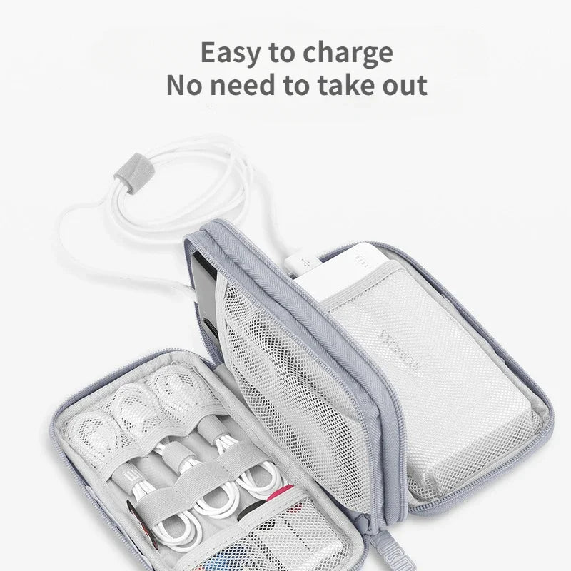Portable Travel Cable Bag - Waterproof Digital Storage Pouch for Chargers, USB Cables, and Electronic Accessories