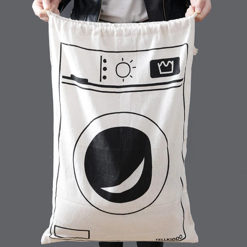 Large Cotton & Linen Laundry Bag — Drawstring Duffle Bag for Clothes & Toy Storage