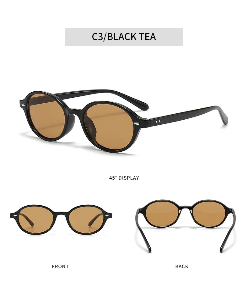 Retro Small Oval Sunglasses for Women & Men – Rivet Detail Luxury UV400 Fashion Eyewear Brand Oculus Gafas