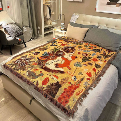Animal Sofa Blanket Cover – European Village Cartoon Tapestry for Home Decor, Sofa, Bed & Camping