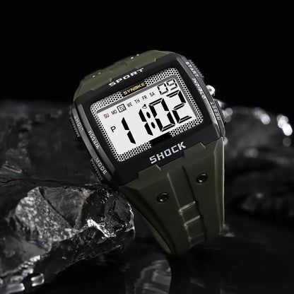 SYNOKE Men’s Sports Electronic Watch – Waterproof Night Glow Large Screen Square Outdoor Running & Camping Watch