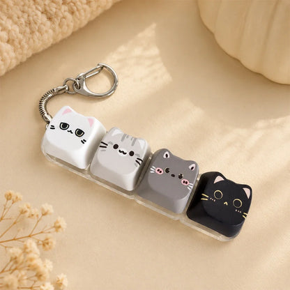 Cute Cat Relax Keycap Fidget Toy - Kawaii 4-Key Keyboard Keychain & Bag Charm Gift