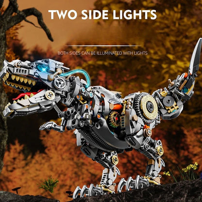 STEM Jurassic Mechanical Dinosaur Building Blocks – Light-Up T-Rex Model Toy for Kids
