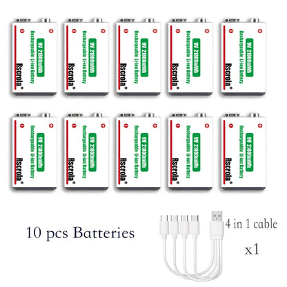 9V Lithium-Ion Rechargeable Battery 21800mWh – High-Capacity Power for Guitar, Microphone, Smoke Detector & Pedals with Cable