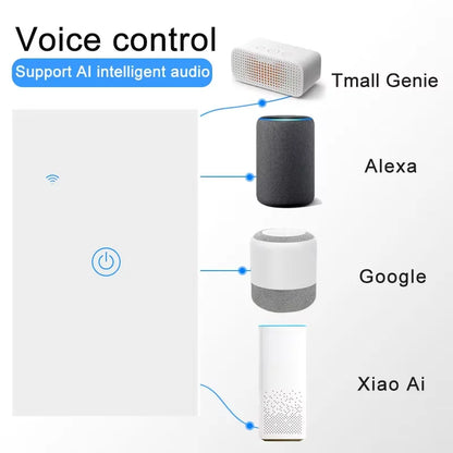 WiFi & Bluetooth Smart Touch Panel Switch - US Standard, 1/2/3/4 Way, Compatible with Tuya & Google Home