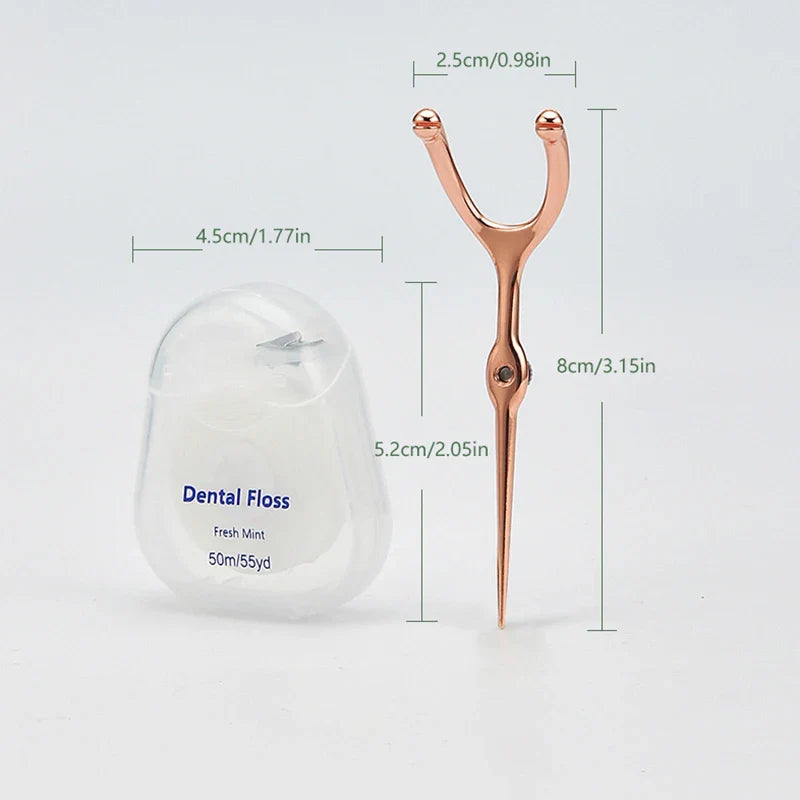 Stainless Steel Toothpick & Dental Floss Holder Set – Reusable Y-Shape Eco-Friendly Teeth Cleaning Tool