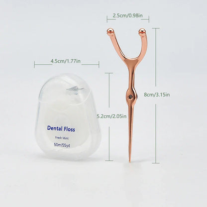 Stainless Steel Toothpick & Dental Floss Holder Set – Reusable Y-Shape Eco-Friendly Teeth Cleaning Tool