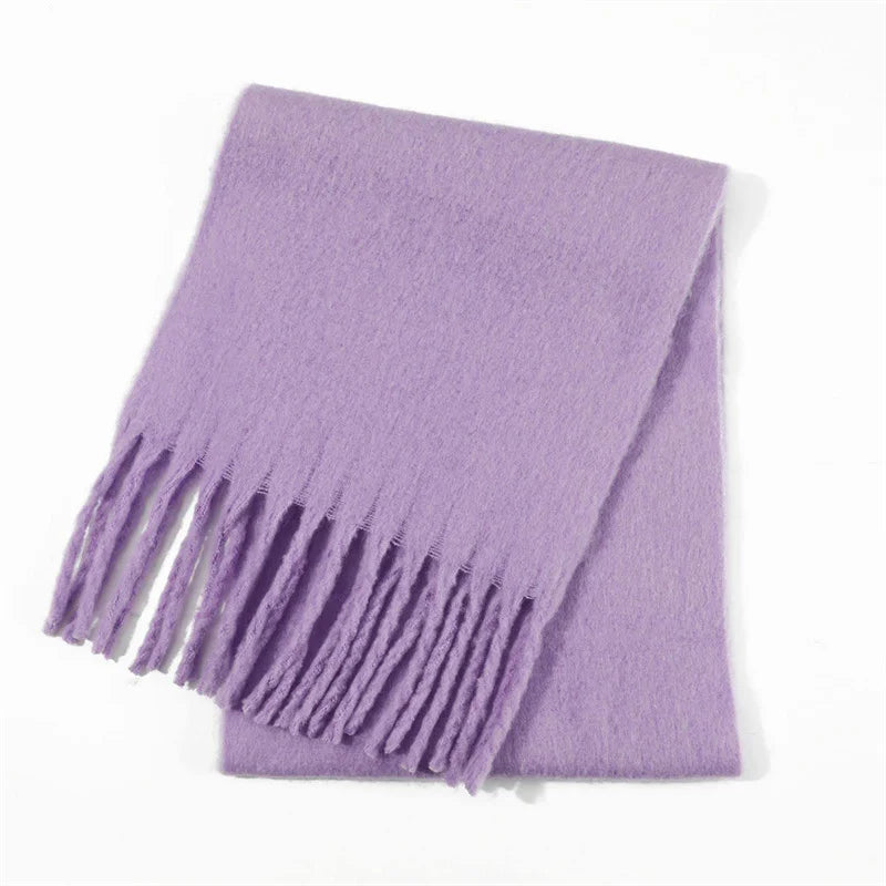 Luxury Cashmere Scarf for Women - Thickened Warm Shawl with Classic Tassels, Soft Solid Color Wrap for Autumn and Winter