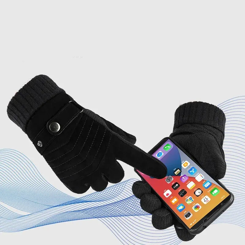 Men's Winter Cycling and Motorcycle Gloves - Windproof Leather with Cold Insulation, Touch Screen, and Anti-Slip Thick Pile
