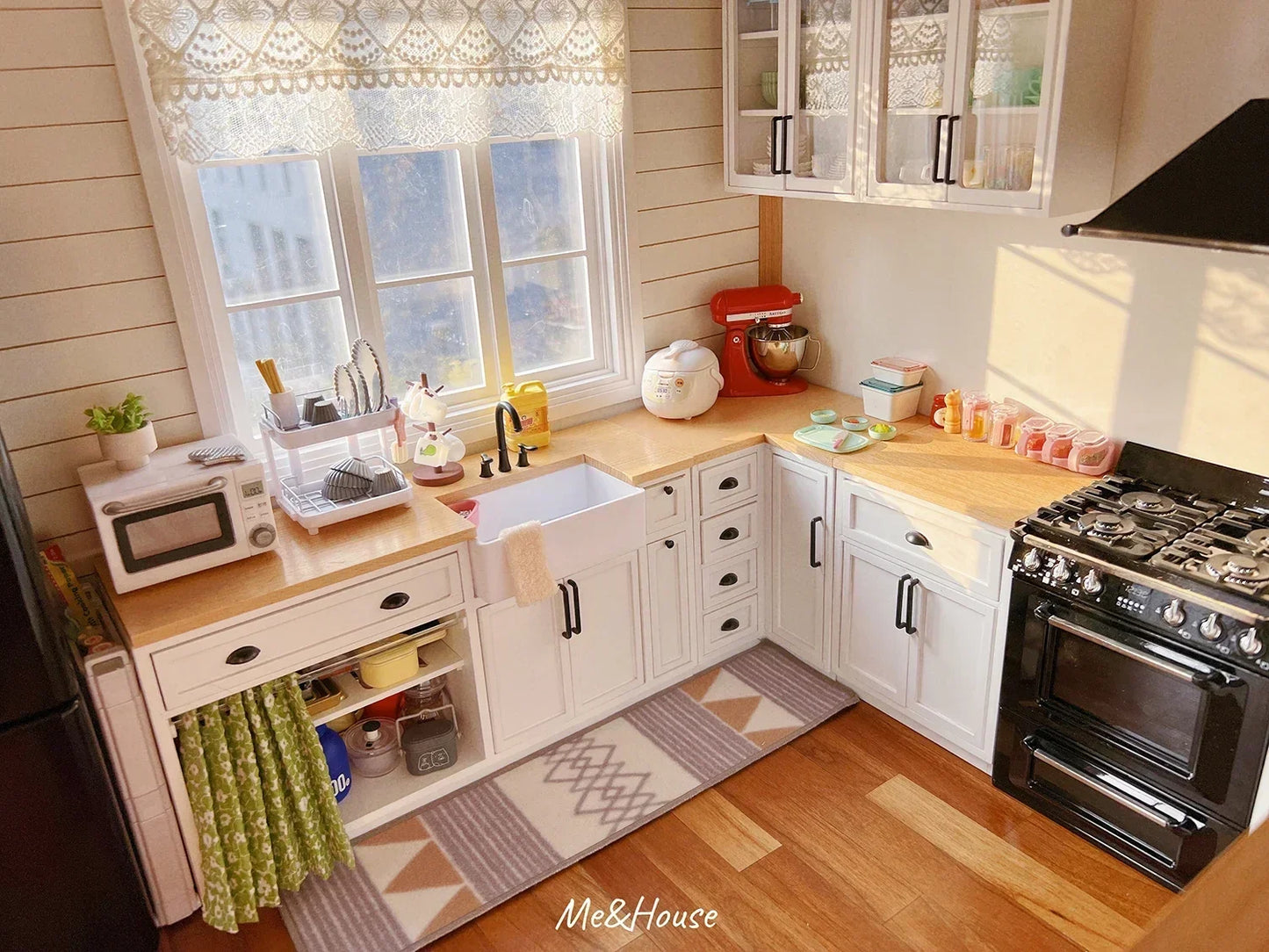 1/6 Scale BJD Dollhouse Wooden Shelf & Sink Cabinet — Miniature Kitchen Furniture Accessory for Dollhouse Bar Counter