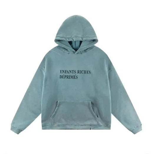 Washed Casual Hoodie Sweatshirt — Unisex Loose-Fit Street Style Crew Neck with Lip Print Letter Design, Vintage Comfortable Top