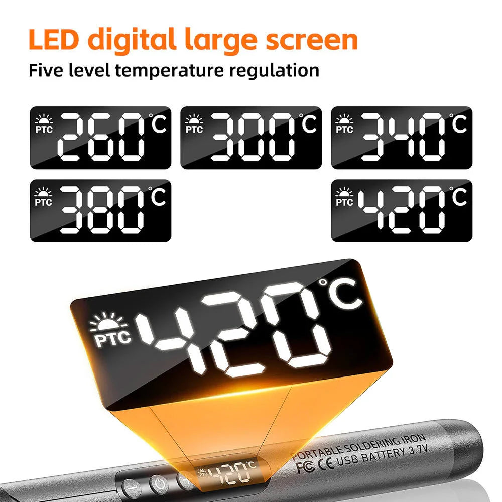 USB Type-C Mini Soldering Iron Set – 5V 8W Electric Soldering Tool with Digital Display & Adjustable Temperature