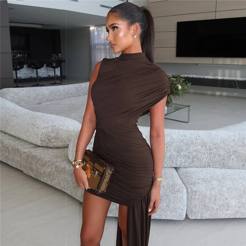 Balitops Summer Draped Ruched Mini Dress – 2025 Irregular High Waist Slim Fit Elegant Club Tank Dress for Women