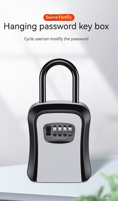 4 Digit Outdoor Password Key Box with Waterproof Steel Wire Hanging Hook - Free Installation & Extended Locking Storage