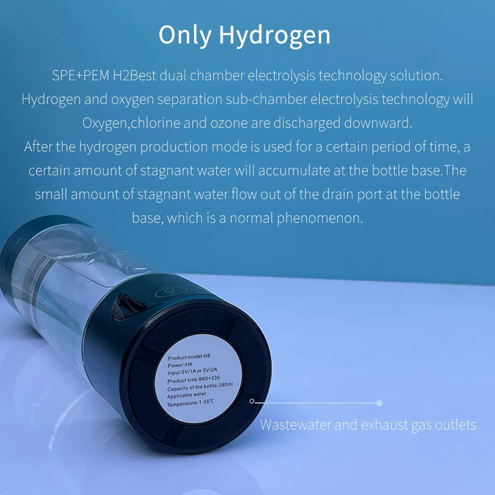 BlueVida 8th Gen Nano Hydrogen Water Generator Bottle - DuPont SPE/PEM Hydrogenator with H2 Inhaler & Touch Button