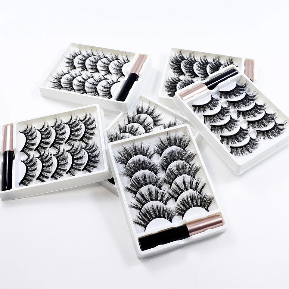 REDSIREN 5 Pairs Magnetic Eyelashes with Eyeliner – Reusable Thick Natural False Lashes