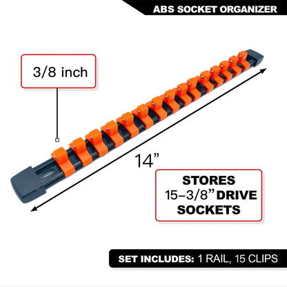 Universal Socket Organizer Rail – 1/4", 3/8", 1/2" Wrench Holder Plastic Bracket for Wall Mount & Home Repair Tools