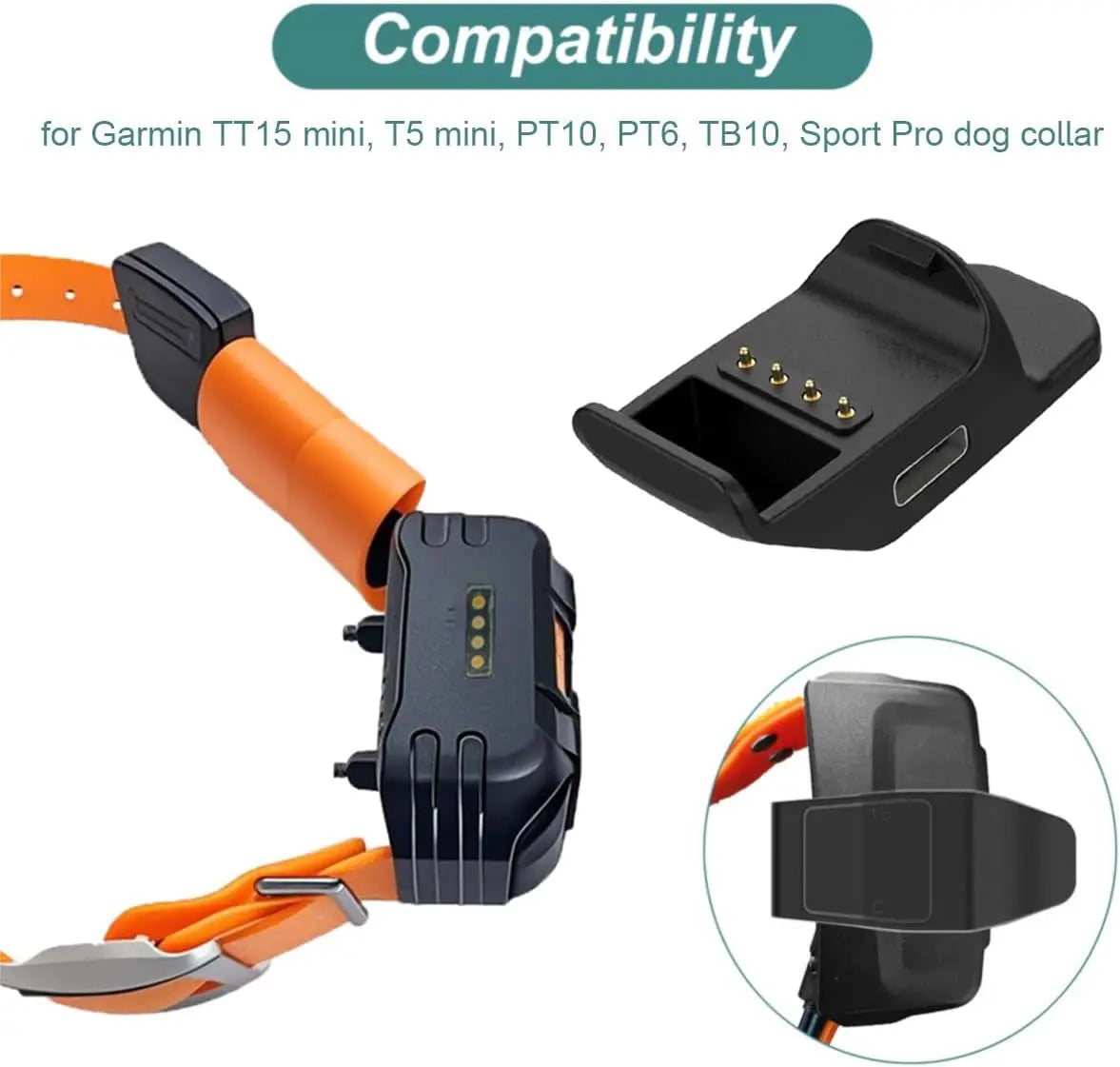 Garmin Pet Tracking Collar Type-C Charging Dock - 5-Pin Charging Base for PT10, TB10, TT15, T5 Mini & PT6
