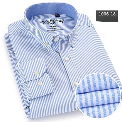Men’s Slim Fit Long Sleeve Shirt - Formal Plaid Cotton Office Shirt with Single Pocket