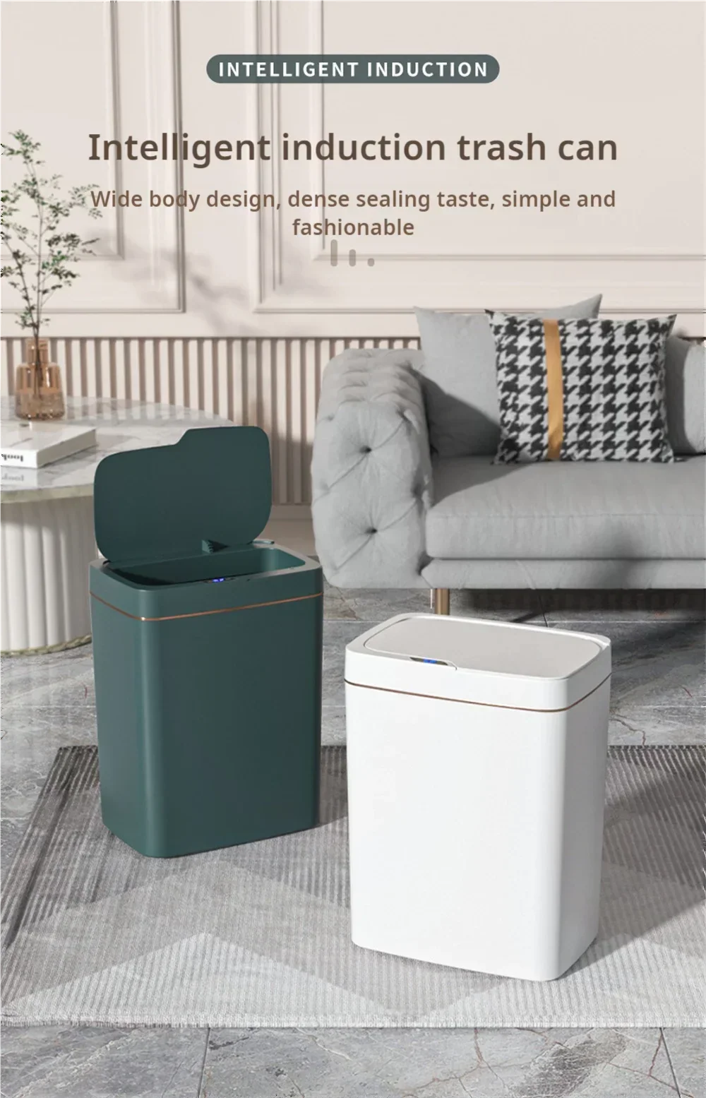 15L Smart Automatic Bathroom Trash Can — Touchless Electronic Sensor Bin with Self-Bagging, White Narrow Garbage Bin for Smart Home