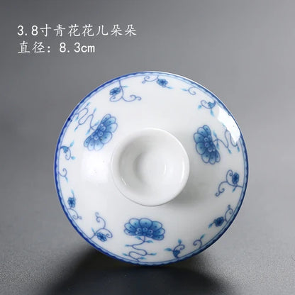 Ceramic Sancai Tea Bowl with Lid – Blue & White Porcelain Cover for Kungfu Tea Set Household Accessories
