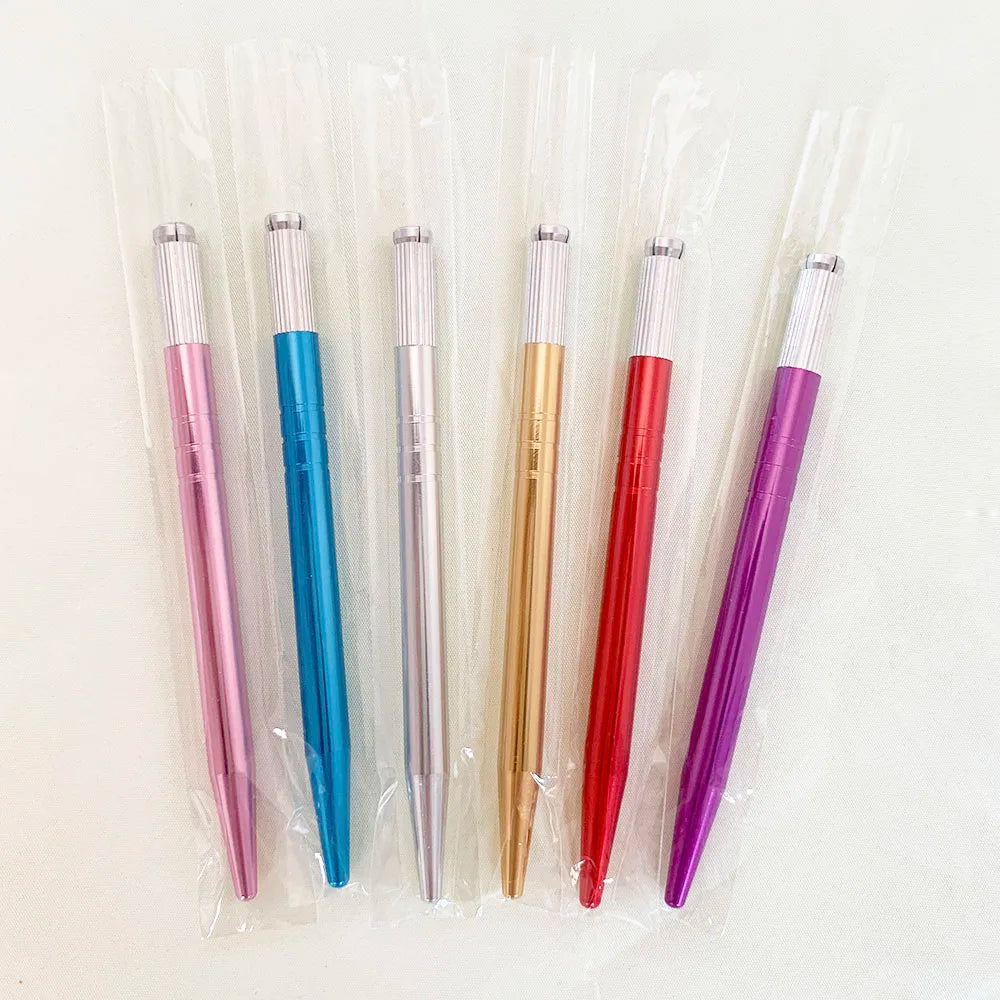 10pcs Permanent Makeup Eyebrow Tattoo Pens — Manual Tebori Microblading Stainless Steel Lock-Pin Tools