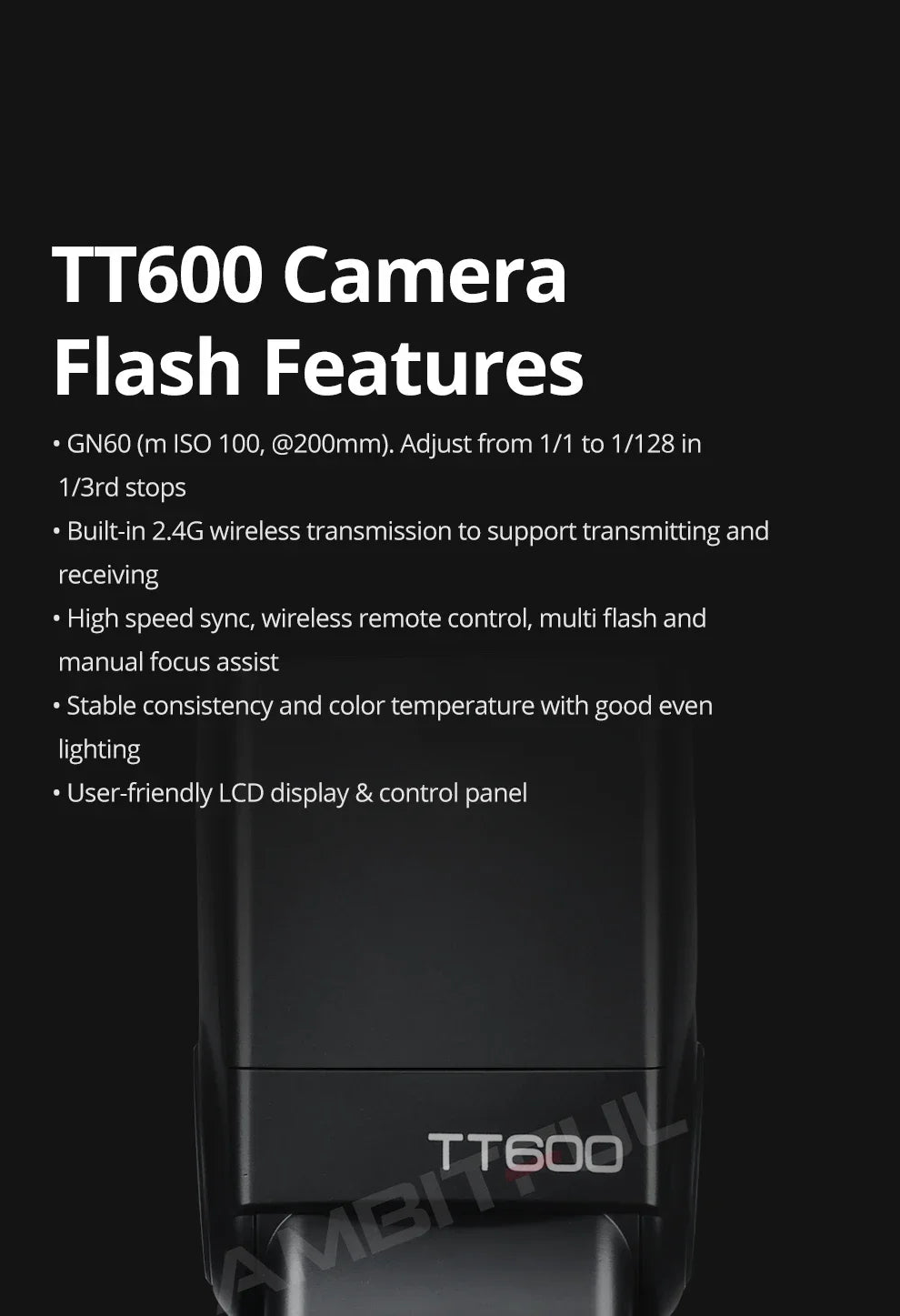 Godox TT600 2.4G Wireless Camera Flash – GN60 Speedlite Master/Slave for Canon, Nikon, Sony, Pentax, Olympus, Fuji, Lumix