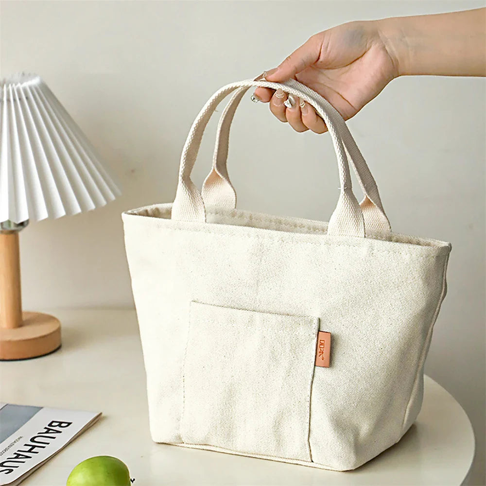 Insulated Canvas Lunch Bag – Large Capacity Reusable Tote with Zipper, Portable Storage Bag for School and Picnic