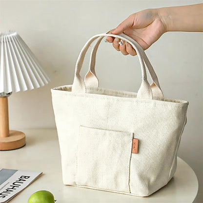 Insulated Canvas Lunch Bag – Large Capacity Reusable Tote with Zipper, Portable Storage Bag for School and Picnic