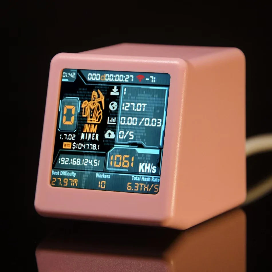 BTC Solo Lottery Miner — ESP32 Desktop Crypto Miner, 1060KH/s Hashrate, Silent, Low Power, Smart TV & Home Gift Clock