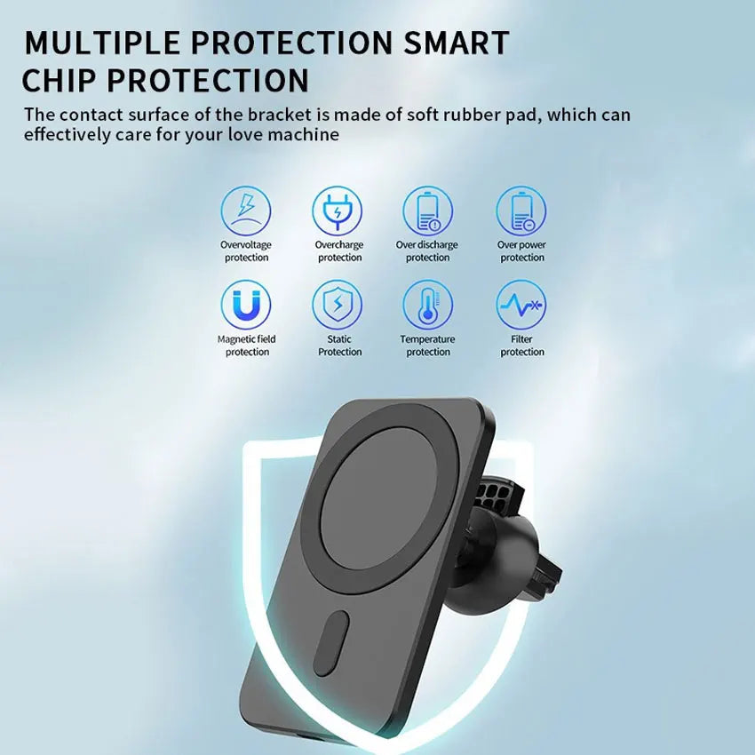 Magnetic Wireless Car Charger for MagSafe - iPhone 12/13/14/15 Pro Max, Mini, Air Vent Phone Holder Stand, Fast Charging