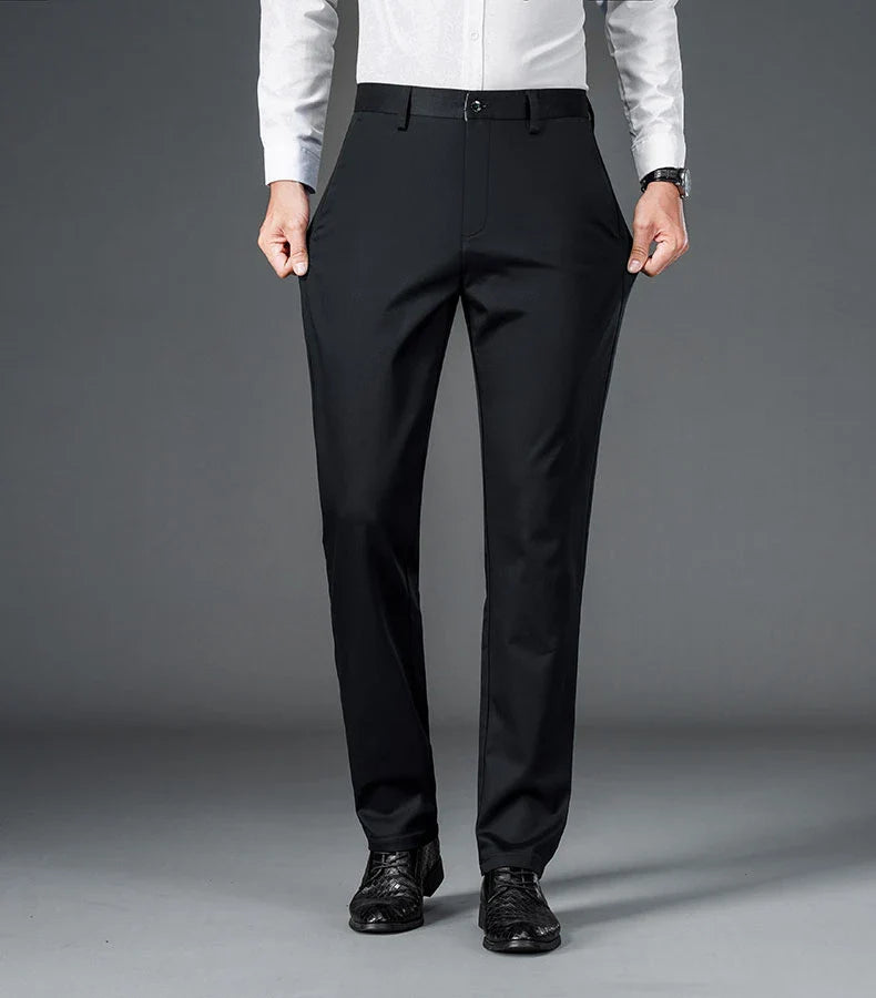 Men's Lightweight Business Casual Pants – Stretch Quick-Dry Straight Leg Trousers in Black & Deep Blue
