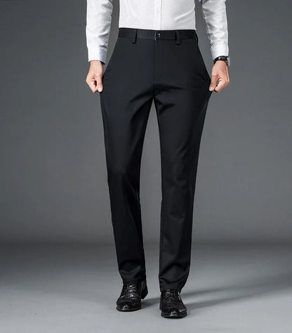 Men's Lightweight Business Casual Pants – Stretch Quick-Dry Straight Leg Trousers in Black & Deep Blue