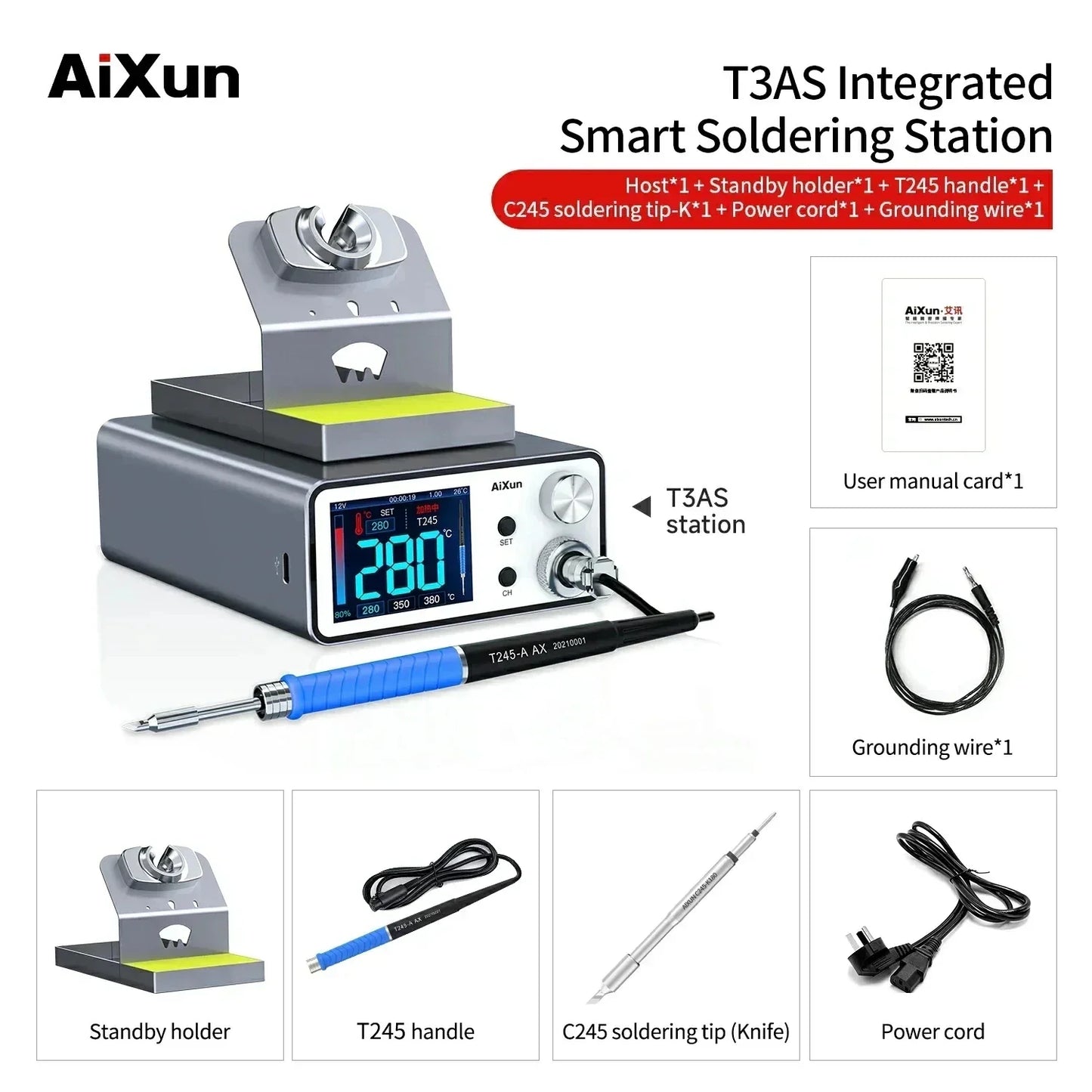 AIXUN T3A T3B Intelligent Soldering Station - T115/T210/T245/T12 Rework Station for PCB & BGA Soldering Tools