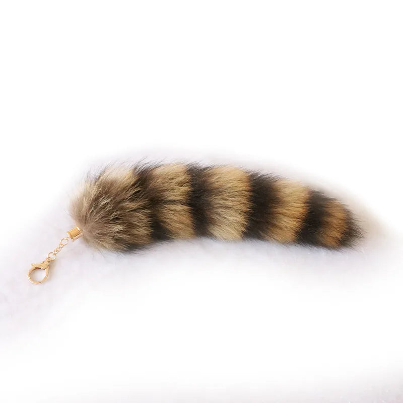 Natural Fox Fur Tail Keychain – 40cm Furry Racoon Bag Charm & Fluffy Keyring Accessory for Women