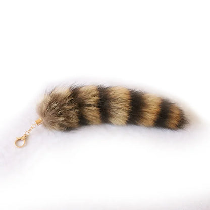 Natural Fox Fur Tail Keychain – 40cm Furry Racoon Bag Charm & Fluffy Keyring Accessory for Women